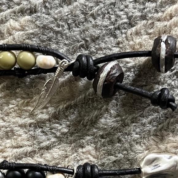 BOHO Leather Wrap Bracelet w/Olivine (Olive Jade) 6.25" - Picture 4 of 5